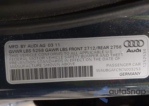 2012 Audi A6 3.0 Premium from USA, damaged, VIN WAUBGAFC9CN003253